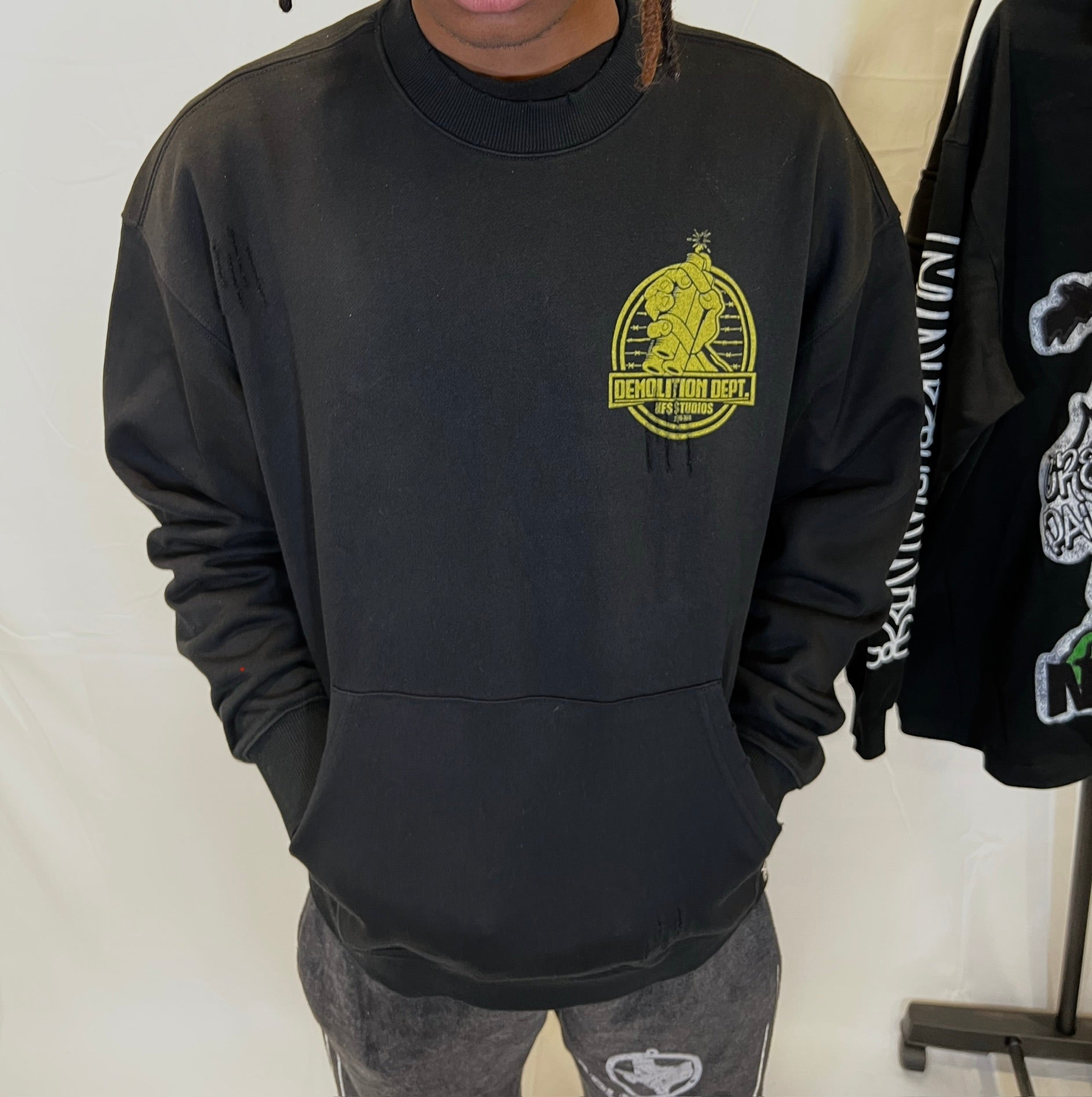 “DEMOLITION DEPT” DISTRESSED CREWNECK